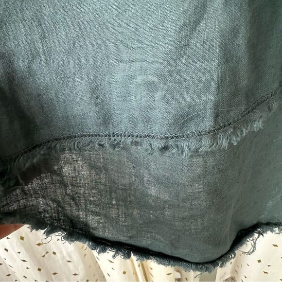 Wearables Belita Ruffle Split V Neck Linen-Blend Short Sleeve Raw Hemline Top XS - Picture 4 of 8